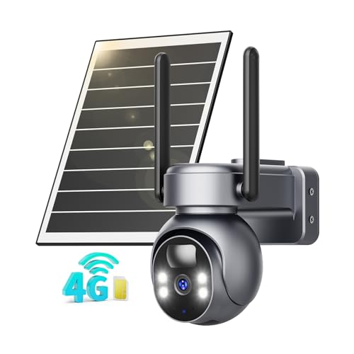 kebruma 4G LTE Überwachungskamera Aussen Solar mit SIM Karte - 2K HD PTZ Kabellos Kamera Ohne WLAN Outdoor Akku, 355°/90° Schwenkbar, Farb Nachtsicht, 2-Wege-Audio, PIR Erkennung, IP66 von kebruma