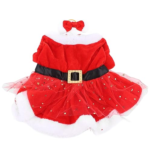 Haustier-Weihnachtskostüm, Hunde-Weihnachtskostüm, Lustige Süße Weihnachtsmann-Hundekatze-Weihnachtskleidung mit Schleifen-Kopfschmuck für Weihnachts-Mottoparty, Cosplay,(l) von keebgyy