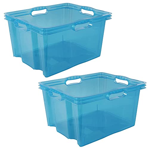 KEEEPER 2x Aufbewahrungsbox mit integrierten Griffen, Größe: XL, 43 x 35 x 23 cm, 24 Liter, blau transparent von keeeper