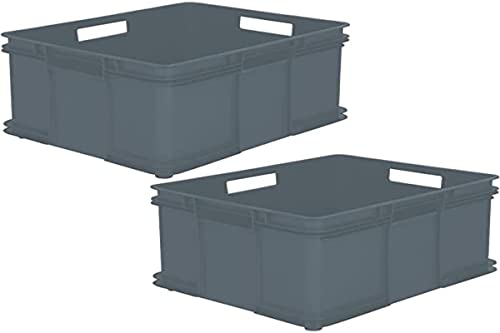 keeeper 2x EUROBOX XXL Aufbewahrungsbox ECO Kunststoff (PP), 52 x 43 x 28 cm, 54 Liter, grau von keeeper