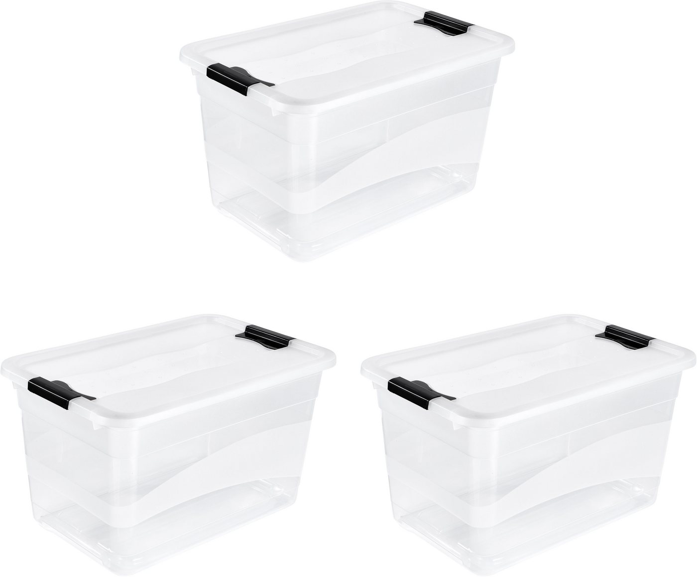 keeeper Aufbewahrungsbox Cornelia, 3er Set, 52 L, 59,5 x 39,5 x 34 cm (Set, 3 St), durch Clips verschließbar, Griffe am Boden von keeeper