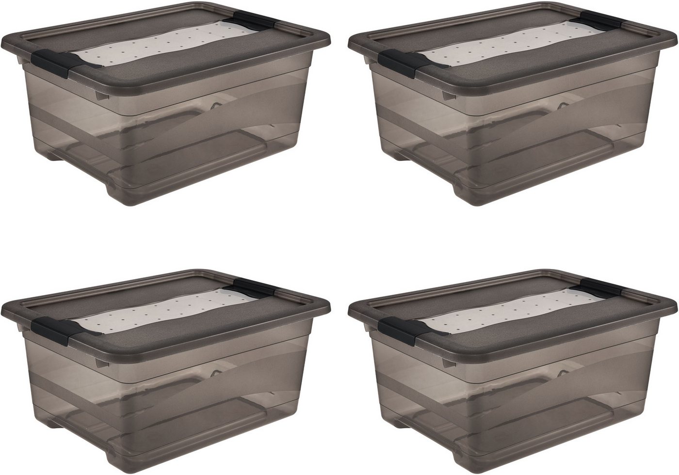 keeeper Aufbewahrungsbox Cornelia, 4er Set, 12 L, 39,5 x 29,5 x 17,5 cm (Set, 4 St), durch Clips verschließbar, Griffe am Boden von keeeper