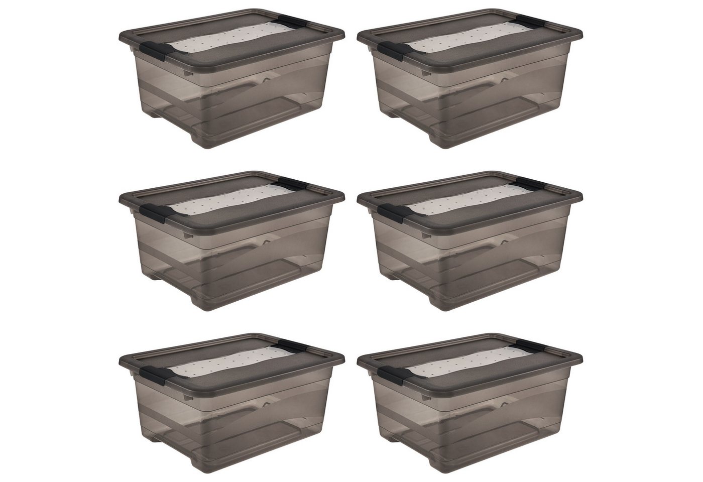 keeeper Aufbewahrungsbox Cornelia, 6er Set, 12 L, 39,5 x 29,5 x 17,5 cm (Set, 6 St), durch Clips verschließbar, Griffe am Boden von keeeper