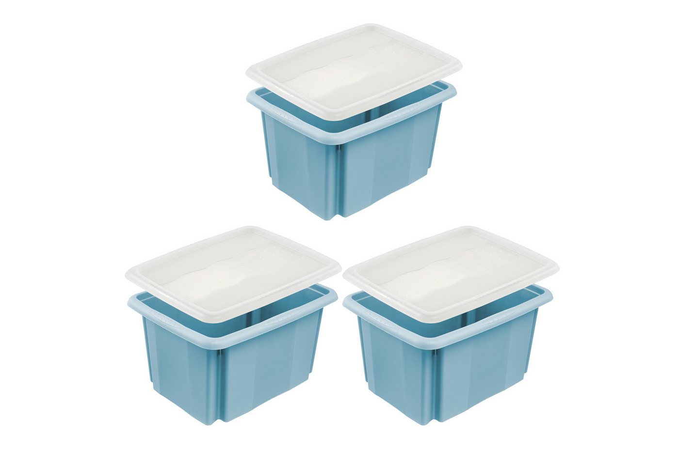 keeeper Aufbewahrungsbox Emil, Box mit Deckel, 3er Set, 15 L, 38 x 28,5 x 20,5 cm (Set, 3 St), ineinander und aufeinander stapelbar von keeeper