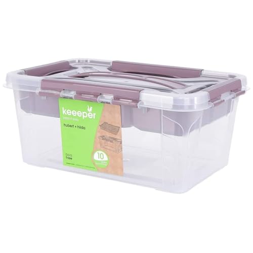 keeeper Aufbewahrungsbox mit Deckel und Einsatz, 29 x 19 x 12,4 cm, 4,2 l, Hubert+Hilda, Transparent/Taupe von keeeper