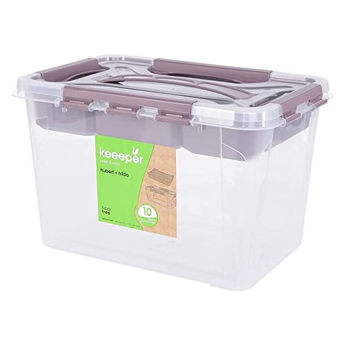 keeeper Aufbewahrungsbox mit Deckel und Einsatz, 29 x 19 x 18 cm, 6,6 l, Hubert+Hilda, Transparent/Taupe von keeeper