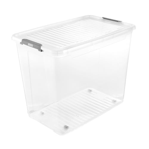 keeeper Aufbewahrungsbox mit Deckel und Rollen, 74 L, 59 x 38 x 47 cm, Clipbox, leo, Transparent von keeeper