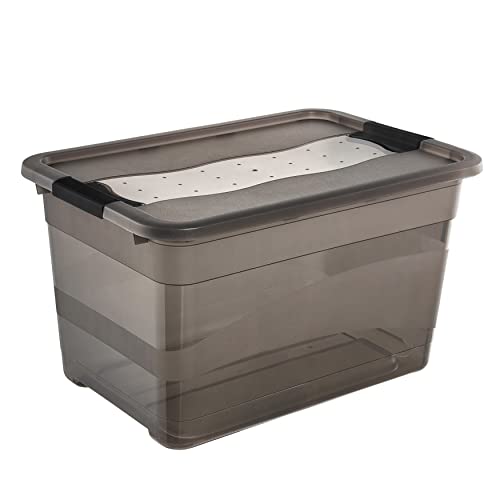 keeeper Aufbewahrungsbox mit Deckel und Schiebeverschluss, 52 l, Transparent, Crystal Grey von keeeper