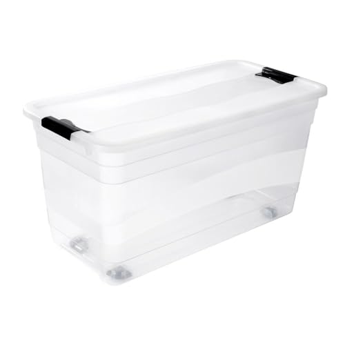 keeeper Aufbewahrungsbox mit Rollen, Deckel und Schiebeverschluss, 79,5 x 39,5 x 41 cm, 83 l, Konrad, Transparent von keeeper