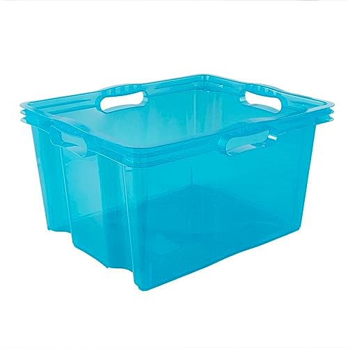 keeeper Aufbewahrungsbox mit integrierten Griffen, Größe: XL, 43 x 35 x 23 cm, 24 l, Franz, Blau Transparent von keeeper