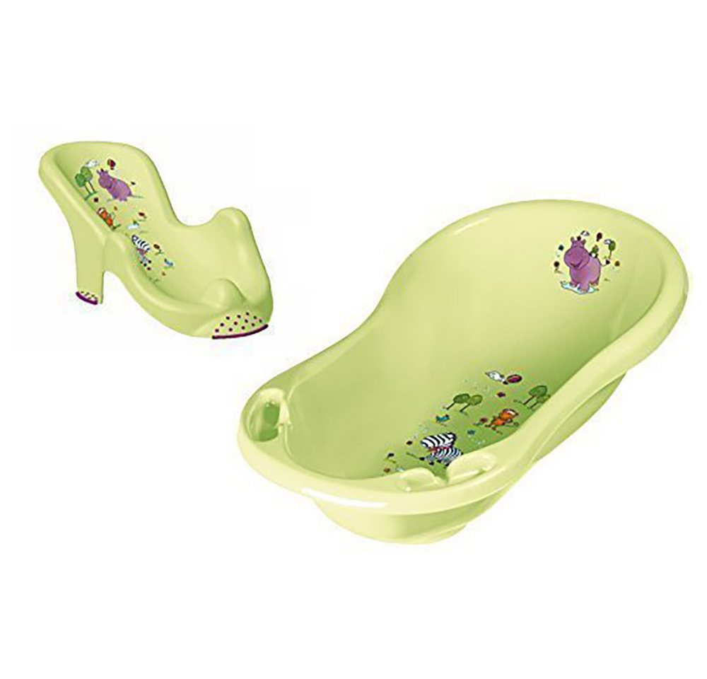 KiNDERWELT Babybadewanne Badewanne XXL Hippo grün + Badesitz Babywanne, (2er Set) von KiNDERWELT