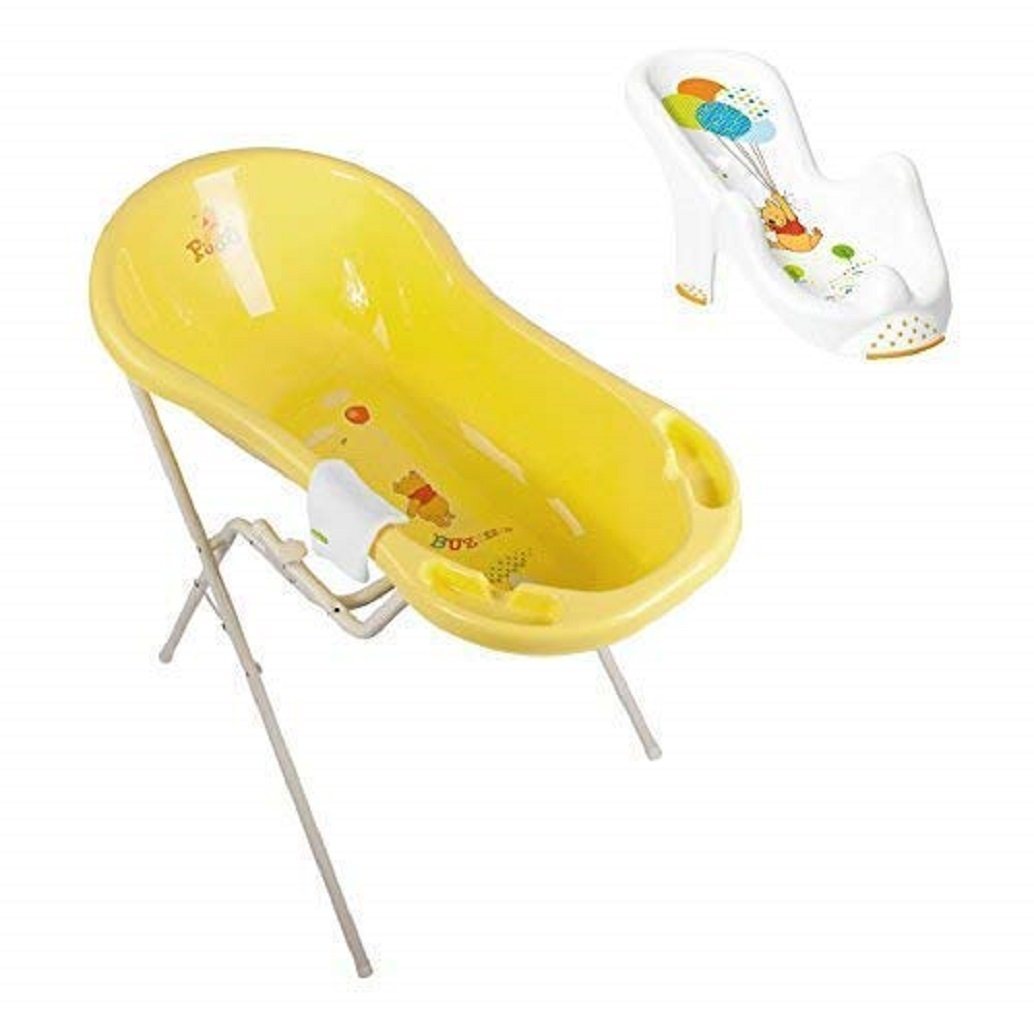 KiNDERWELT Babybadewanne Disney Winnie Pooh Badewanne + Ständer + Badesitz, (4er Set) von KiNDERWELT