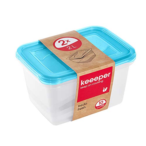 keeeper Frischhaltedosenset 2-teilig, 2 x 2 l, 20,5 x 15,5 x 10,5 cm, Fredo Fresh, Blau Transparent von keeeper