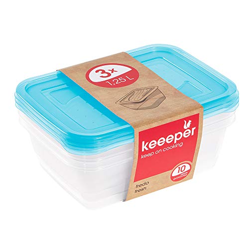 keeeper Frischhaltedosenset 3-teilig, 3 x 1,25 l, 20,5 x 15,5 x 6,5 cm, Fredo Fresh, Blau Transparent von keeeper