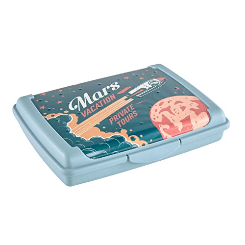 keeeper Handliche Box für Essen, Brotdose / Lunchbox, Transparent, 17 x 13 x 3,5 cm, Design Space Tour, Carla Mini, Nordic Blue von keeeper