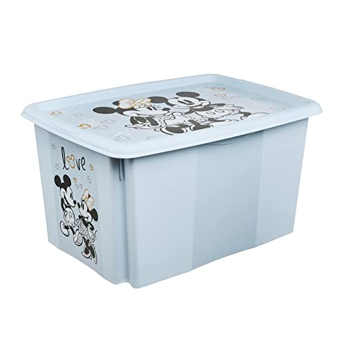 keeeper Micky Maus Aufbewahrungsbox mit Deckel, Dreh- und stapelbar, Für Kinder, 45 l, Karolina, Cloudy Blue von keeeper