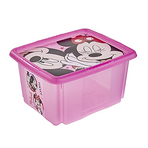 keeeper Minnie Aufbewahrungsbox mit Deckel, Dreh- und stapelbar, Für Kinder, 24 l, Paulina, Transparent Pink von keeeper