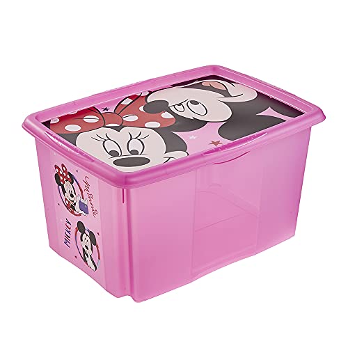 keeeper Minnie Aufbewahrungsbox mit Deckel, Dreh- und stapelbar, Für Kinder, 45 l, Paulina, Transparent Pink von keeeper