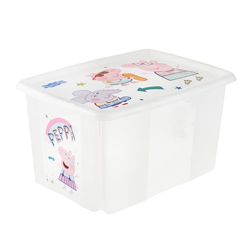 keeeper Peppa Wutz Aufbewahrungsbox mit Deckel, Dreh- und stapelbar, Für Kinder, 45 l, Karolina, Natural Transparent von keeeper