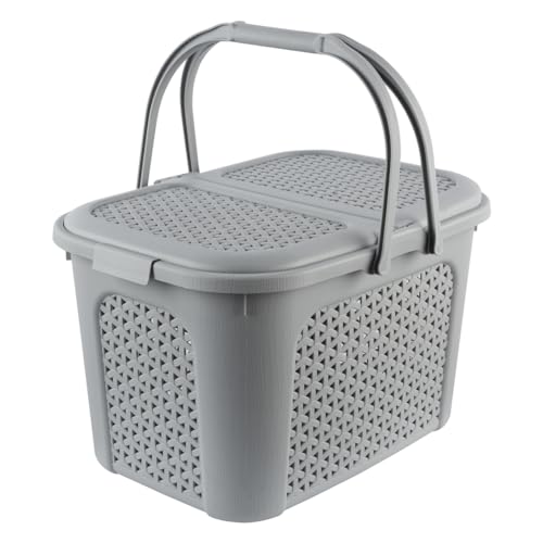 keeeper Picknick-Korb mit Deckel, Rattanoptik, Für Picknick, Camping und mehr, 35 x 46 x 28,5 cm, Inka, Grau (Nordic Grey) von keeeper