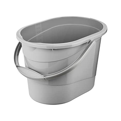 keeeper Putzeimer Thies mit ergonomischem Griff, Griffmulde und Ausguss, 13 l, Oval, 37,5 x 26,5 x 25 cm, Nordic Grey von keeeper