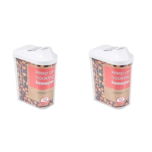 keeeper Schüttdose für Trockenvorräte, Stufenlos verstellbarer Dosierdeckel, BPA-freier Kunststoff, 500 ml, 8 x 4,5 x 15 cm, Paola, Weiß (Packung mit 2) von keeeper