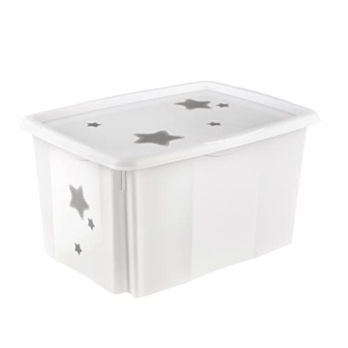keeeper Stars Aufbewahrungsbox mit Deckel, Dreh- und stapelbar, Für Kinder, 45 l, Karolina, Nordic White von keeeper