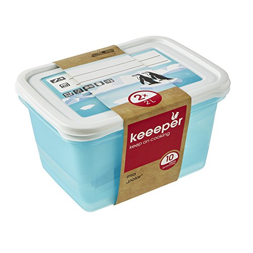 keeeper Tiefkühldosenset 2-teilig, Wiederbeschreibbarer Deckel, 2 x 2 l, 20,5 x 15,5 x 10,5 cm, Mia Polar, Eisblau Transparent von keeeper