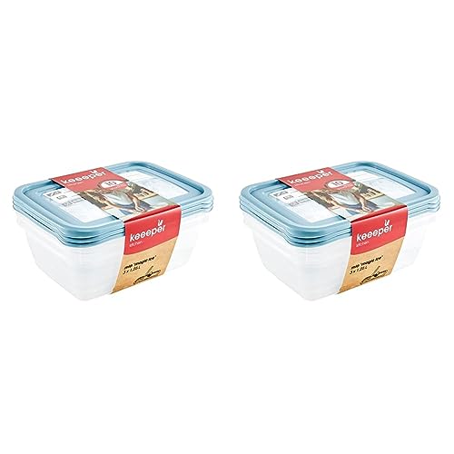 keeeper Tiefkühldosenset 3-teilig, Wiederbeschreibbarer Deckel, 3 x 1,25 l, 20,5 x 15,5 x 6,5 cm, Mia Magic Ice, Nordic Blue (Packung mit 2) von keeeper