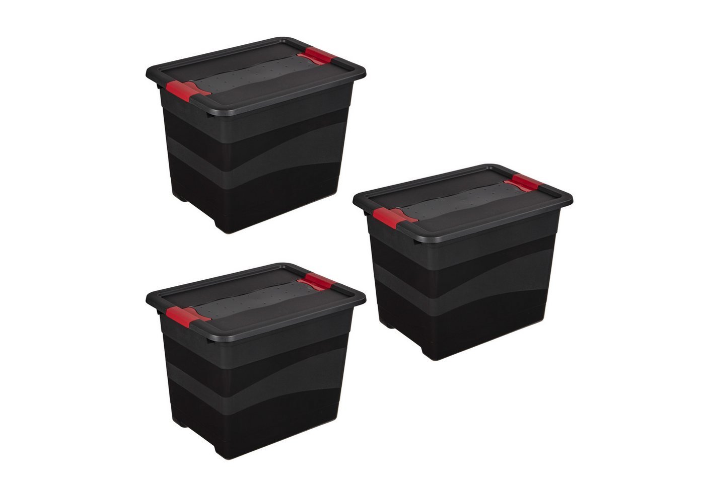 keeeper Transportbehälter eckhart, 3er Set Transporbox, 24 L, 39,5 x 29,5 x 30 cm, (Set, 3-St), seitl. Clips, Griffe am Boden, stoßfeste Seitenwände, robuster Deckel von keeeper