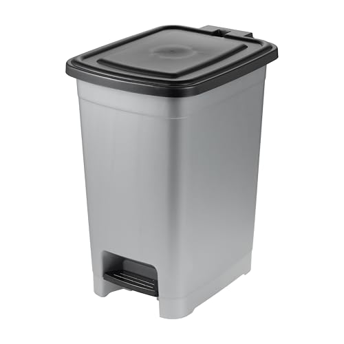 keeeper Treteimer, 25 l, Leichte Reinigung, Tretpedal zum hygienischen Öffnen und Schließen, Abfallbehälter, 27 x 36,5 x 44 cm, olaf, Light Silver (Silber) von keeeper