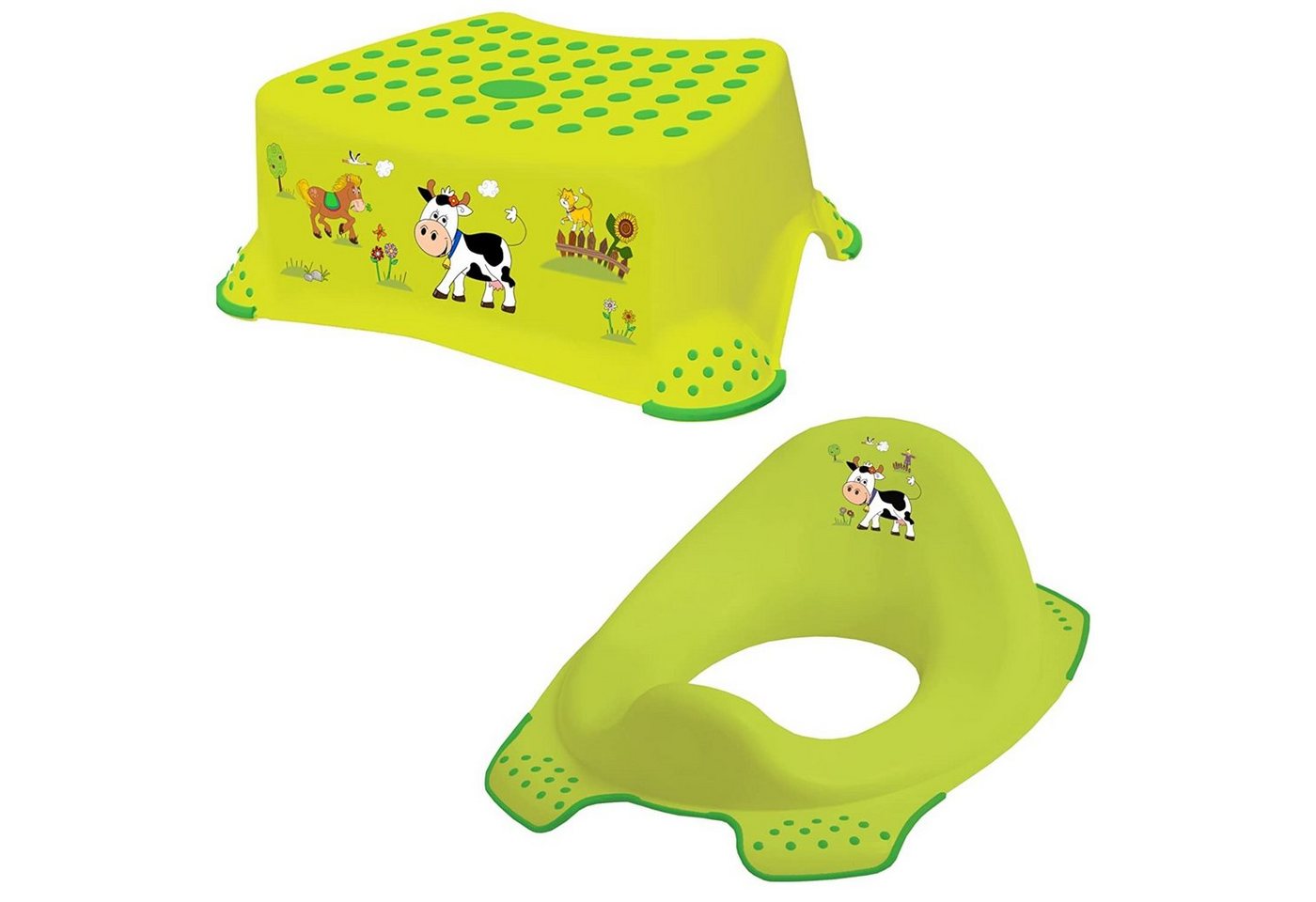 KiNDERWELT Tritthocker 2er Set Funny Farm grasgrün WC Aufsatz + Hocker (2er Set) von KiNDERWELT