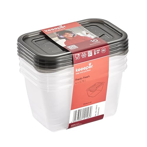 keeeper fredo fresh Frischhaltedosenset 4-teilig, 4 x 0,75 l, Crystal Grey (Transparent) von keeeper