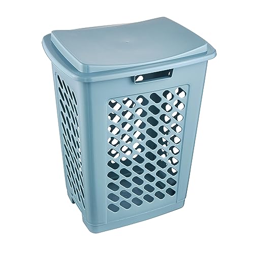 keeeper Wäschebox mit aufklappbarem Deckel, Luftdurchlässig, 60 l, Piet, Nordic Blue von keeeper