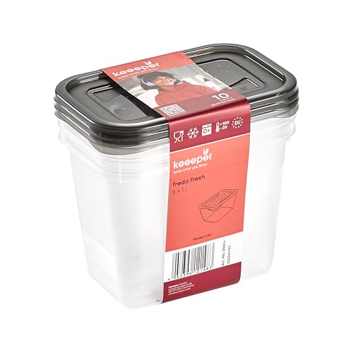 keeeper fredo fresh Frischhaltedosenset 3-teilig, 3 x 1 l, Crystal Grey (Transparent) von keeeper