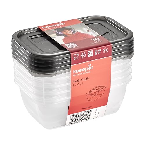 keeeper fredo fresh Frischhaltedosenset 5-teilig, 5 x 0,5 l, Crystal Grey (Transparent) von keeeper