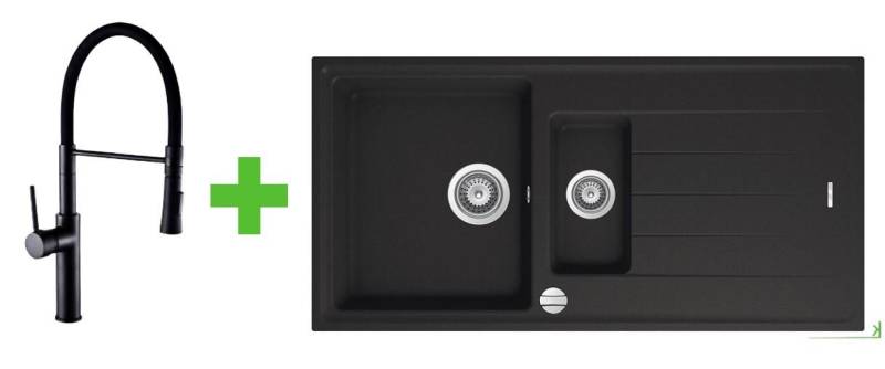 keenberk Granitspüle SET Spüle+Mischer für Küche+Granitspüle+Armatur Mischbatterie schwarz von keenberk