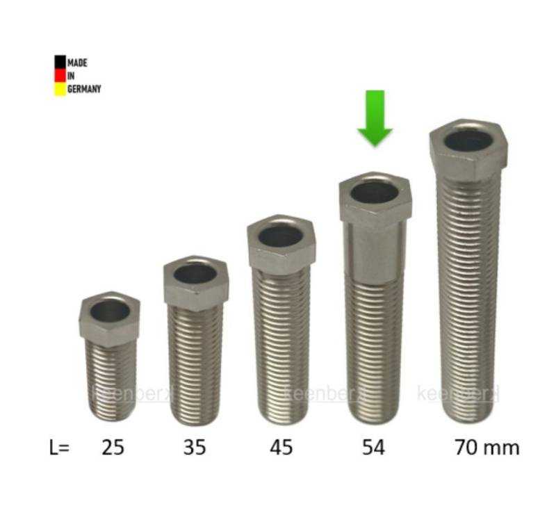keenberk Schaftventil Hohl-Schraube, L 54 mm für Siebkorbventile entspr. für 1,5 und 3,5" von keenberk