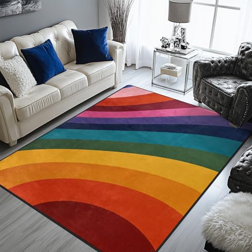 keepcute Teppich, Regenbogenstreifen, 1,5 x 2,1 m, rutschfest, modern, bunt, Bodenteppich, Dekoration für Wohnzimmer, Schlafzimmer, Wohnzimmer, Arbeitszimmer keepcute Teppich, Regenbogenstreifen, 1,5 x 2,1 m, rutschfest, modern, bunt, Bodenteppich, Dekoration für Wohnzimmer, Schlafzimmer, Wohnzimmer, Arbeitszimmer von keepcute