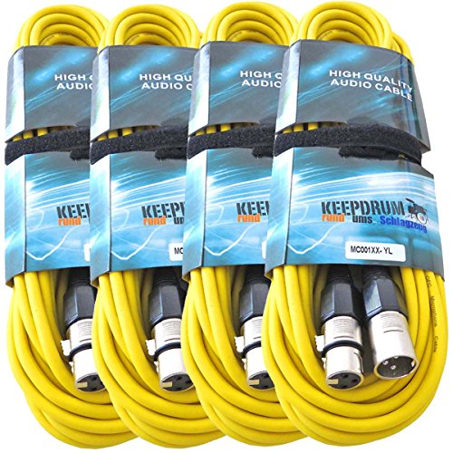keepdrum Mikrofonkabel Gelb XLR Female/XLR Male 10m 4 Stück von keepdrum