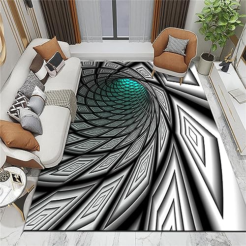 3D Optische Täuschung Rechteck Bereich Teppich Vortex Teppich rutschfest 3D Vortex Optische Täuschungen Bodenmatte für Esszimmer Zuhause Schlafzimmer Zimmer Dekor von keephen