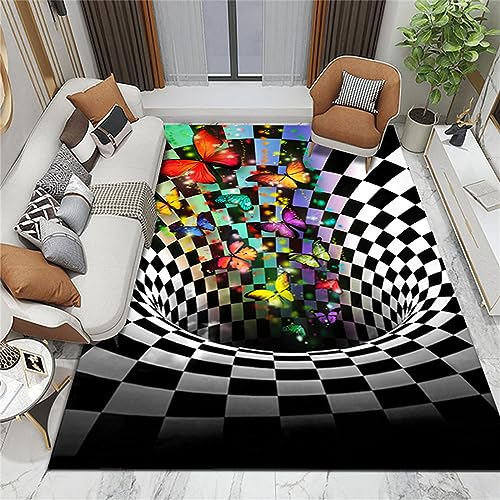 3D Optische Täuschung Rechteck Bereich Teppich Vortex Teppich rutschfest 3D Vortex Optische Täuschungen Bodenmatte für Esszimmer Zuhause Schlafzimmer Zimmer Dekor von keephen