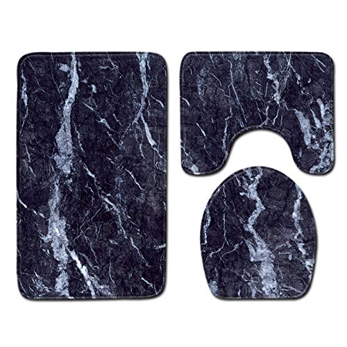 Badteppich-Set 3-teilig Marmor-Druck rutschfeste Badezimmermatten Toilettendeckel-Abdeckung U-förmiger Teppich Weiches Toilettenkissen-Set von keephen