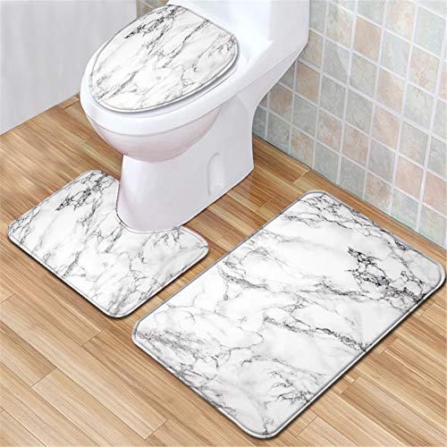Badteppich-Set 3-teilig Marmor-Druck rutschfeste Badezimmermatten Toilettendeckel-Abdeckung U-förmiger Teppich Weiches Toilettenkissen-Set von keephen