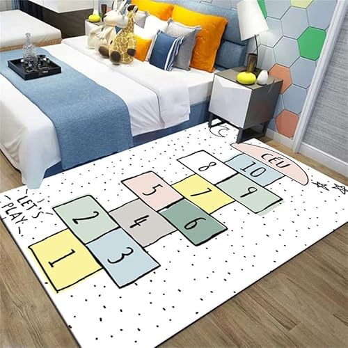 Hopscotch Teppich rutschfeste Spielmatte Spielbereich Teppiche Weicher Cartoon-Druck Bodenteppich für Schlafzimmer Spielzimmer von keephen