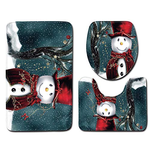 keephen 3 teiliges Set Badematten Set Weihnachten Schneemann Toilettenteppich Anti Rutsch Teppich Badezimmer Toilettensitzmatte Badeteppich für Toilette von keephen
