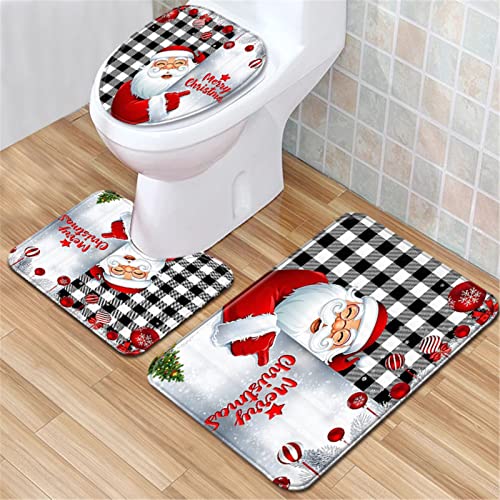 keephen Weihnachten WC-Sitzbezug 3Pcs Set Badematte rutschfeste Badteppiche Wasseraufnahme Fußmatten Dekoration Teppich von keephen