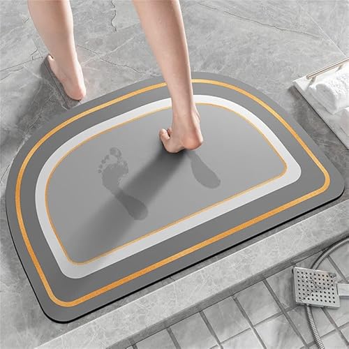 keepmore Halbkreis-Muster bedruckter Teppich Rutschfester Badteppich einfaches Design Kieselgur super saugfähig und schnell trocknend Badmatten von keepmore