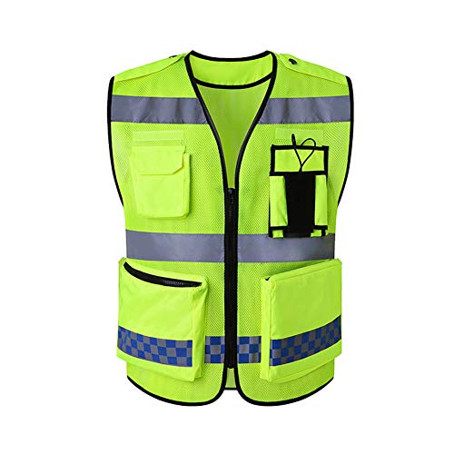 keepmore Reflektierend Sicherheitsweste - Hohe Sichtbarkeit Konstruktion Weste mit Taschen und Reißverschluss - Atmungsaktiv Mesh Futter, Fluoreszierendes Gelb von keepmore