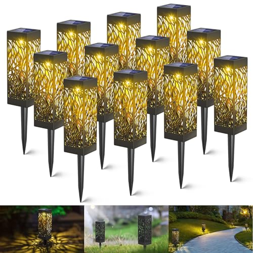 Kefflum Solarleuchte Garten LED Solarlampe Gartenleuchte für draußen 12 Stück Warmweiße LED Solar Laterne Wasserdicht IP55,Decorative Solarlampe Landschaftsbeleuchtungs Fahrstraßen für Rasen von kefflum